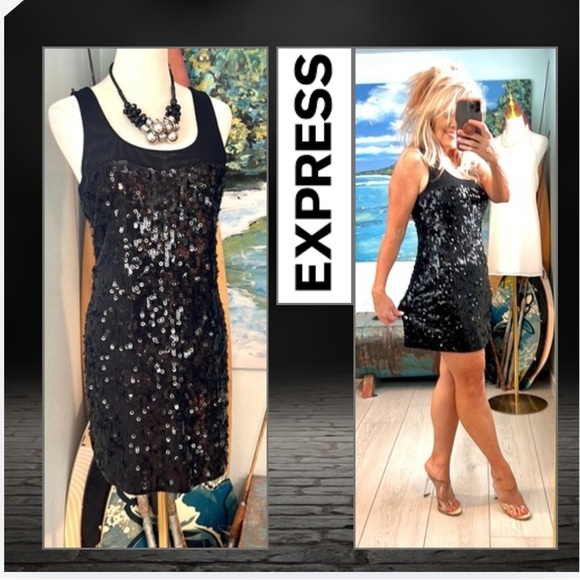 NWT,Express, Sexy Sheer Upper, Fun Shimmering Sequins, Noir, Lightweight, Size S - Picture 1 of 15